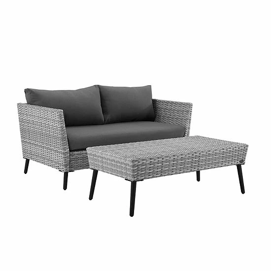 Crosley Richland Outdoor Wicker Loveseat & Coffee Table 2-piece Set