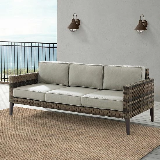 Crosley Prescott Wicker Patio Couch Taupe - Image 3
