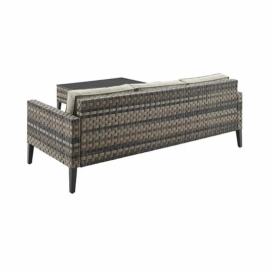 Crosley Prescott Wicker Patio Couch & Coffee Table 2-piece Set Taupe - Image 3