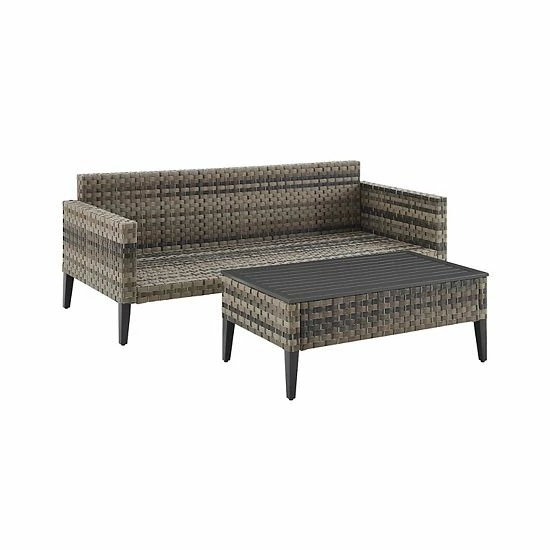 Crosley Prescott Wicker Patio Couch & Coffee Table 2-piece Set Taupe - Image 4