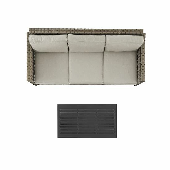 Crosley Prescott Wicker Patio Couch & Coffee Table 2-piece Set Taupe - Image 5