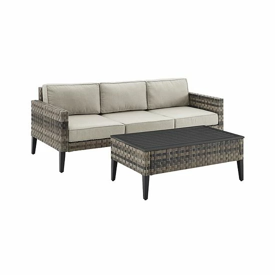 Crosley Prescott Wicker Patio Couch & Coffee Table 2-piece Set Taupe - Image 8