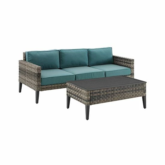 Crosley Prescott Wicker Patio Couch & Coffee Table 2-piece Set Taupe - Image 9