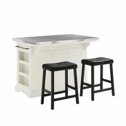 Crosley Julia Stainless Steel Top Island With Saddle Stools