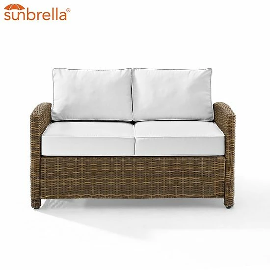 Crosley Bradenton Sunbrella Patio Loveseat Couch White Brown - Image 2