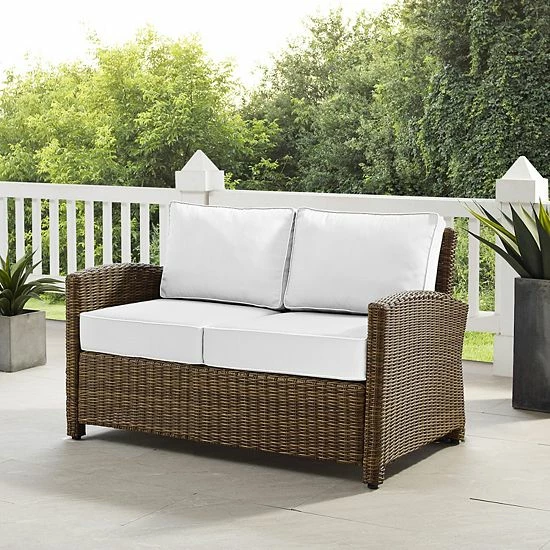 Crosley Bradenton Sunbrella Patio Loveseat Couch White Brown - Image 5