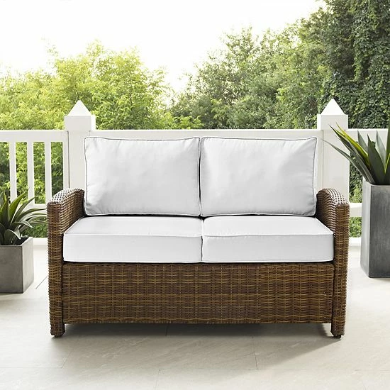 Crosley Bradenton Sunbrella Patio Loveseat Couch White Brown - Image 6