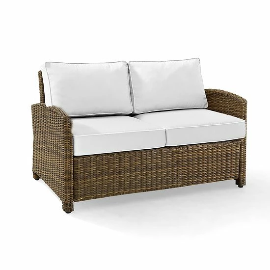 Crosley Bradenton Sunbrella Patio Loveseat Couch White Brown - Image 7