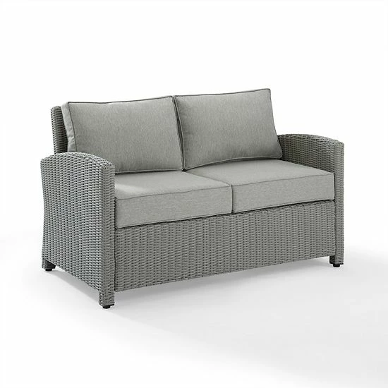 Crosley Bradenton Sunbrella Patio Loveseat Couch White Brown - Image 8