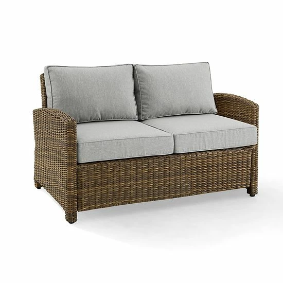 Crosley Bradenton Sunbrella Patio Loveseat Couch White Brown - Image 11