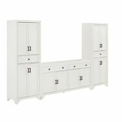Crosley Tara Entertainment TV Stand & Storage Cabinet 3-piece Set Distressed White