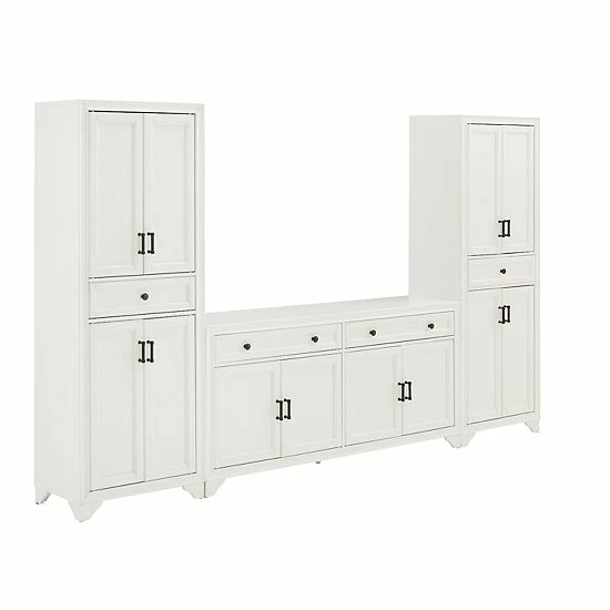 Crosley Tara Entertainment TV Stand & Storage Cabinet 3-piece Set Distressed White