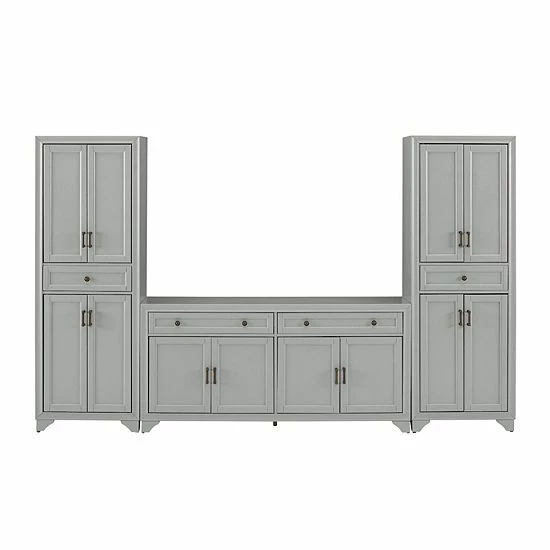 Crosley Tara Entertainment TV Stand & Storage Cabinet 3-piece Set Distressed White - Image 2