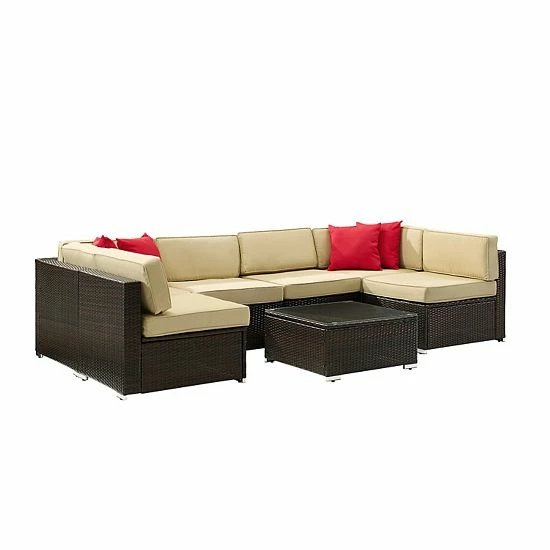 Crosley Furniture Sea Island 7-Piece Wicker Sectional Set Brown - Image 3