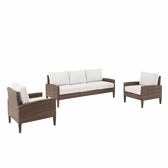 Crosley Capella Patio Wicker Couch & Arm Chair 3-piece Set