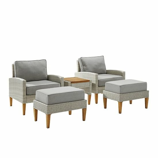Crosley Capella Wicker Patio Chair, Ottoman & End Table 5-piece Set Gray