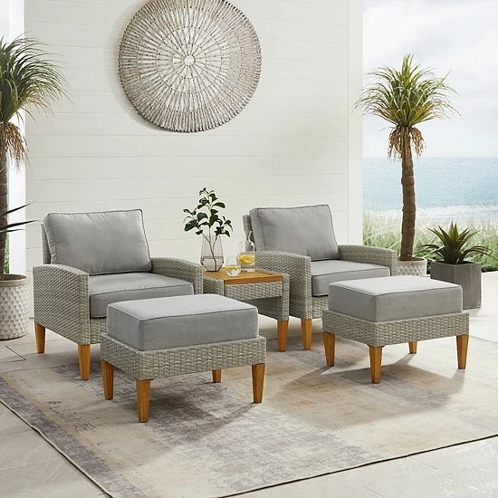 Crosley Capella Wicker Patio Chair, Ottoman & End Table 5-piece Set Gray - Image 2