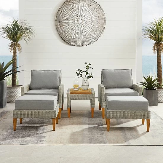 Crosley Capella Wicker Patio Chair, Ottoman & End Table 5-piece Set Gray - Image 3