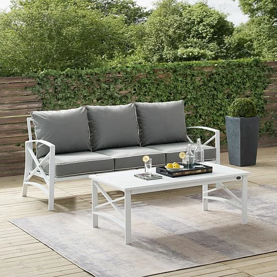 Crosley Kaplan 2-Piece Outdoor Metal Sofa & Coffee Table Set Navy - Image 2