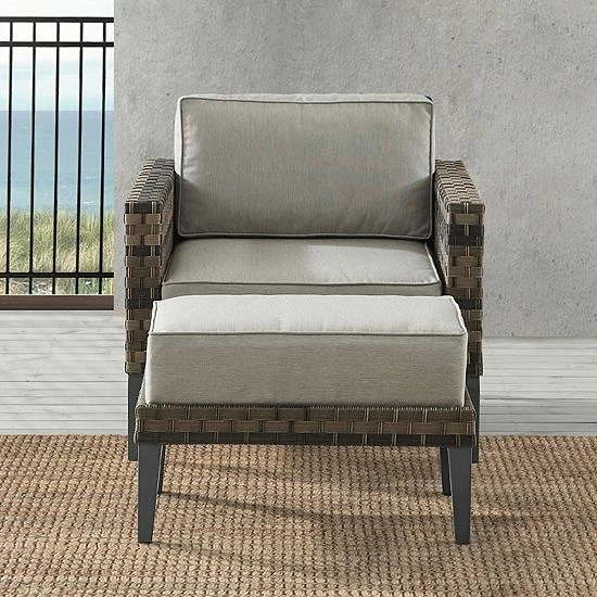 Crosley Prescott Wicker Patio Arm Chair & Ottoman 2-piece Set Taupe - Image 7