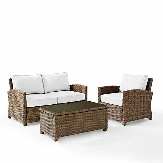 Crosley Bradenton Sunbrella Patio Loveseat, Arm Chair & Coffee Table 3-piece Set