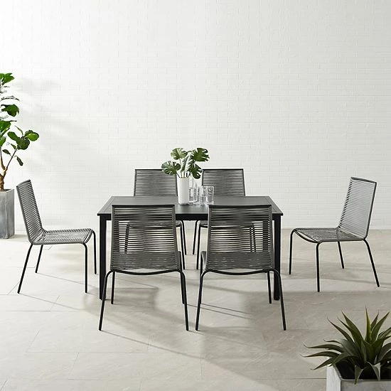 Crosley Fenton Patio Wicker Dining Table & Chair 7-piece Set - Image 3