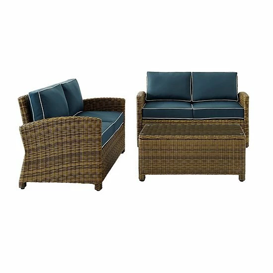 Crosley Bradenton Outdoor Wicker Two Loveseat & Coffee Table 3-piece Set Weathered Brown Sand - Image 2