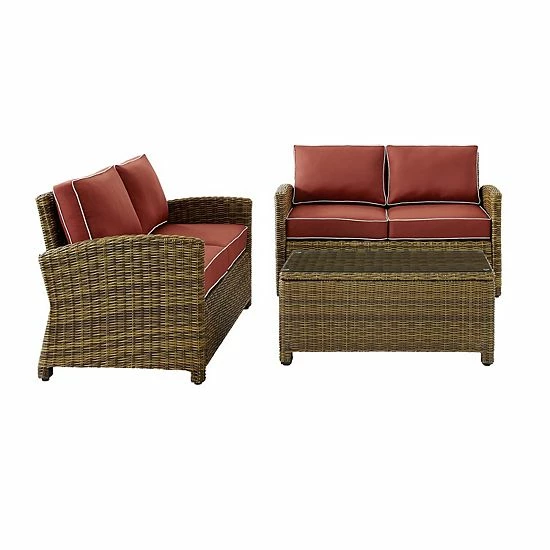 Crosley Bradenton Outdoor Wicker Two Loveseat & Coffee Table 3-piece Set Weathered Brown Sand - Image 3