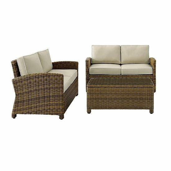 Crosley Bradenton Outdoor Wicker Two Loveseat & Coffee Table 3-piece Set Weathered Brown Sand - Image 4