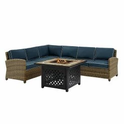 Crosley Bradenton 5-Piece Outdoor Wicker Seating Set Weathered Brown Red
