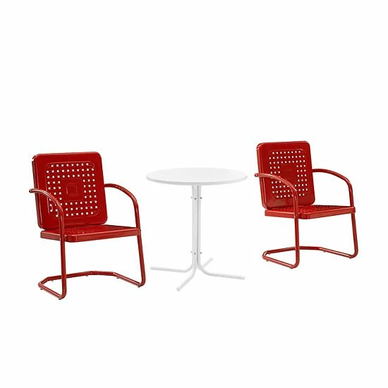 Crosley Bates 3-Piece Outdoor Metal Bistro Set Bright Red Gloss - Image 5