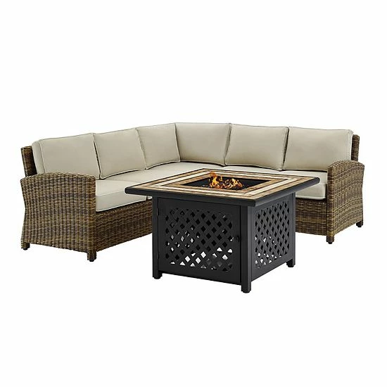 Crosley Bradenton 4-Piece Outdoor Wicker Seating Set Weathered Brown Sand