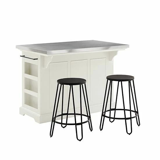 Crosley Julia Stainless Steel Top Island With Ava Stools