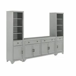 Crosley Tara Sideboard & Bookcase 3-piece Set Distressed Gray