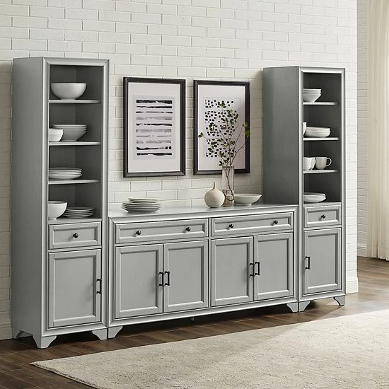 Crosley Tara Sideboard & Bookcase 3-piece Set Distressed Gray - Image 5