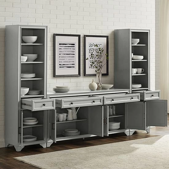 Crosley Tara Sideboard & Bookcase 3-piece Set Distressed Gray - Image 7