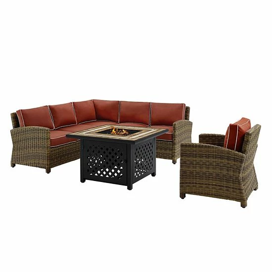 Crosley Furniture Bradenton 5-Piece Outdoor Wicker Seating Set With Sand Cushions Weathered Brown Navy - Image 7