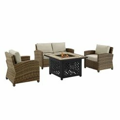 Crosley Furniture Bradenton 4 Piece Outdoor Wicker Seating Set With Sand Cushions Weathered Brown Red