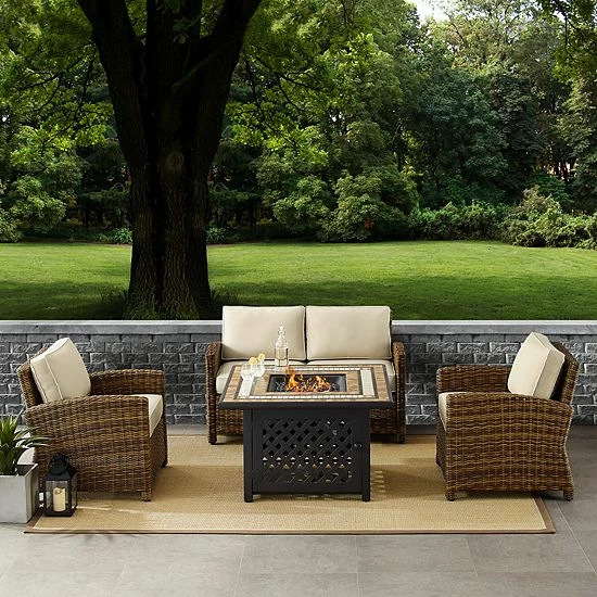 Crosley Furniture Bradenton 4 Piece Outdoor Wicker Seating Set With Sand Cushions Weathered Brown Red - Image 2