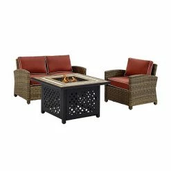 Crosley Furniture Bradenton 3 Piece Outdoor Wicker Seating Set With Sand Cushions Weathered Brown Sand