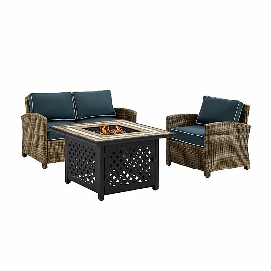 Crosley Furniture Bradenton 3 Piece Outdoor Wicker Seating Set With Sand Cushions Weathered Brown Sand - Image 6