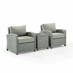 Crosley Bradenton Wicker Arm Chair & End Table 3-piece Set Navy Gray