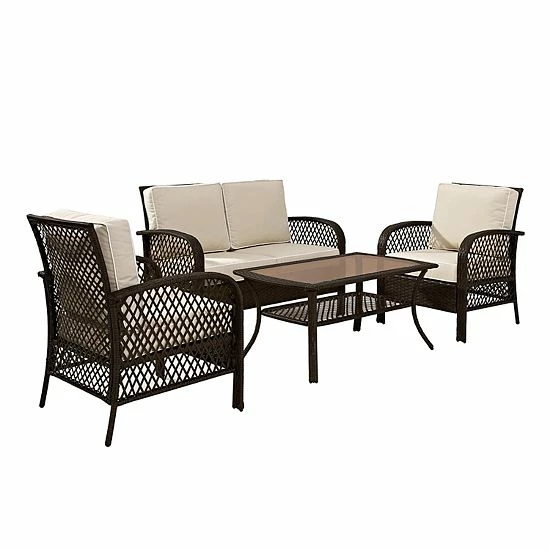 Crosley Furniture Tribeca 4-Piece Outdoor Wicker Seating Set In Brown With Sand Cushions