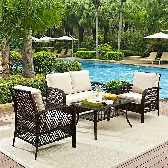 Crosley Furniture Tribeca 4-Piece Outdoor Wicker Seating Set In Brown With Sand Cushions - Image 2
