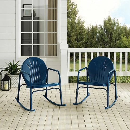 Crosley Griffith Outdoor 2-Piece Metal Rocking Chair Set Navy Gloss - Image 3