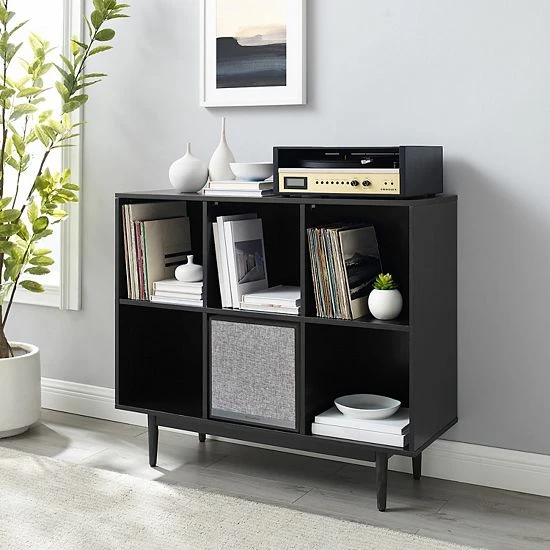 Crosley Liam 6-Cube Bookcase & Speaker 2-piece Set Walnut - Image 3