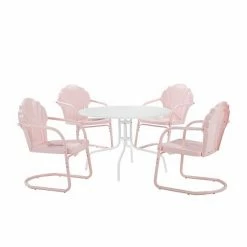 Crosley Tulip 5-Piece Outdoor Metal Dining Set Pastel Pink Gloss