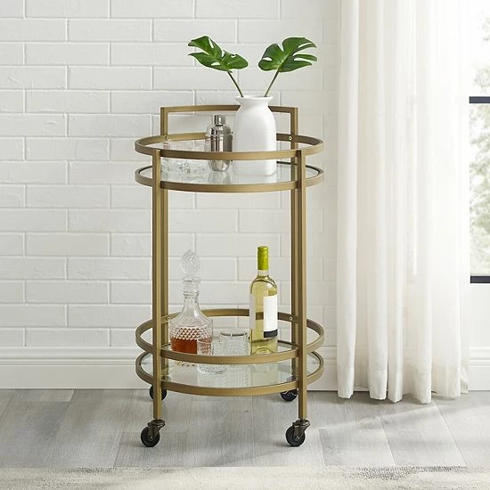 Crosley Bailey 2-Tier Round Bar Cart Matte Black - Image 3