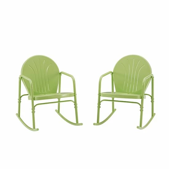 Crosley Griffith Outdoor Metal Rocking Chair 2-Piece Set Key Lime Gloss - Image 3