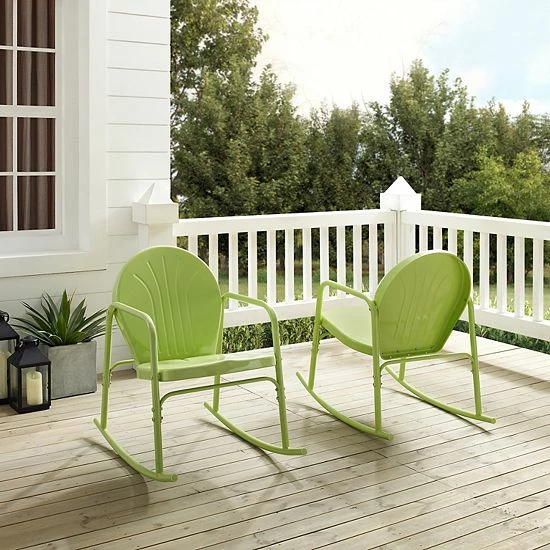 Crosley Griffith Outdoor Metal Rocking Chair 2-Piece Set Key Lime Gloss - Image 5